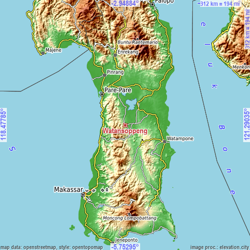 Topographic map of Watansoppeng