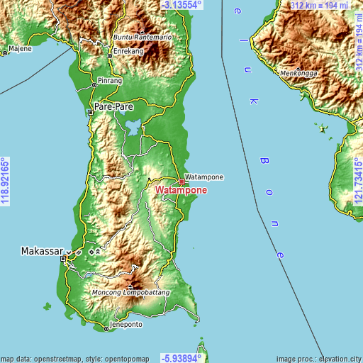 Topographic map of Watampone