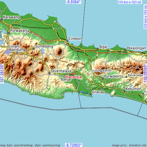 Topographic map of Wanareja