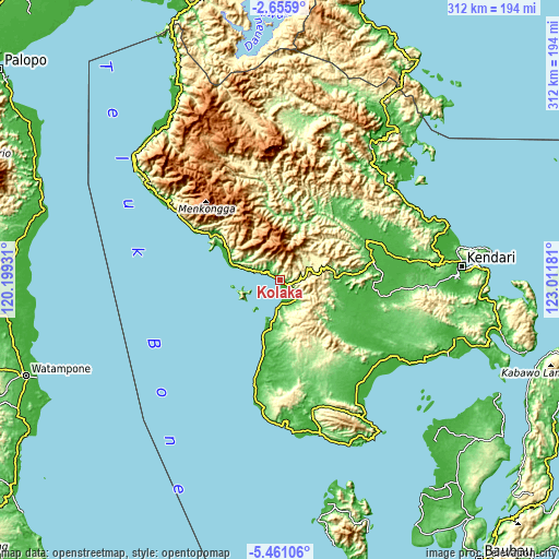 Topographic map of Kolaka