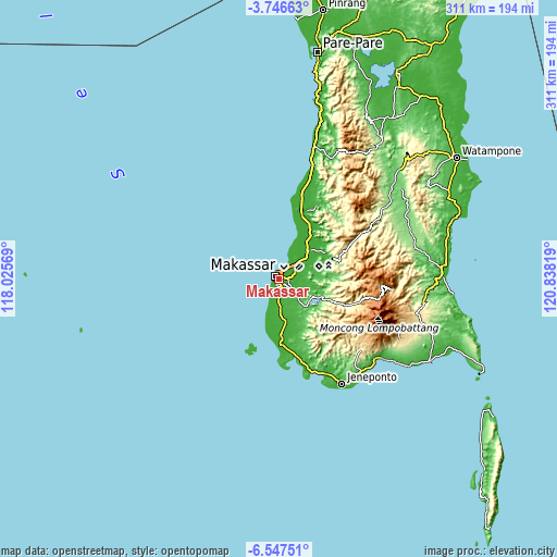 Topographic map of Makassar