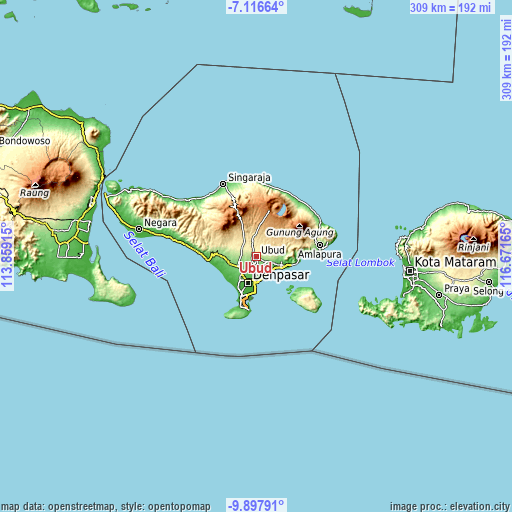 Topographic map of Ubud