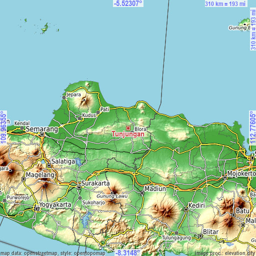 Topographic map of Tunjungan