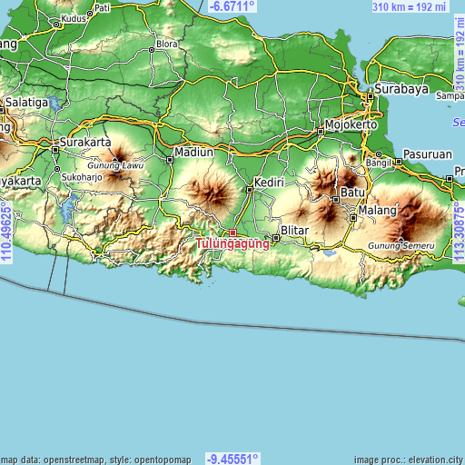Topographic map of Tulungagung