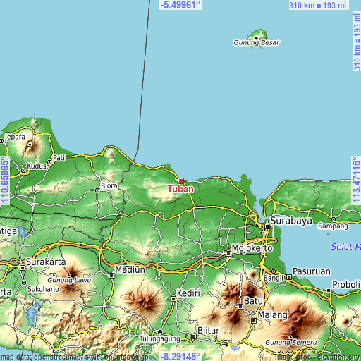 Topographic map of Tuban