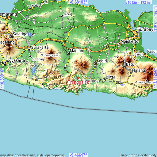 Topographic map of Trenggalek