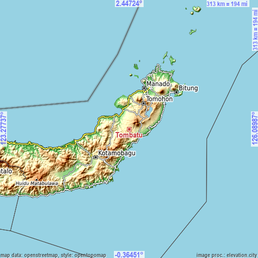 Topographic map of Tombatu