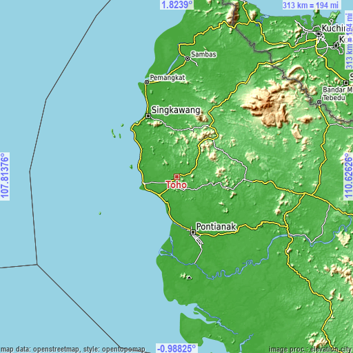 Topographic map of Toho