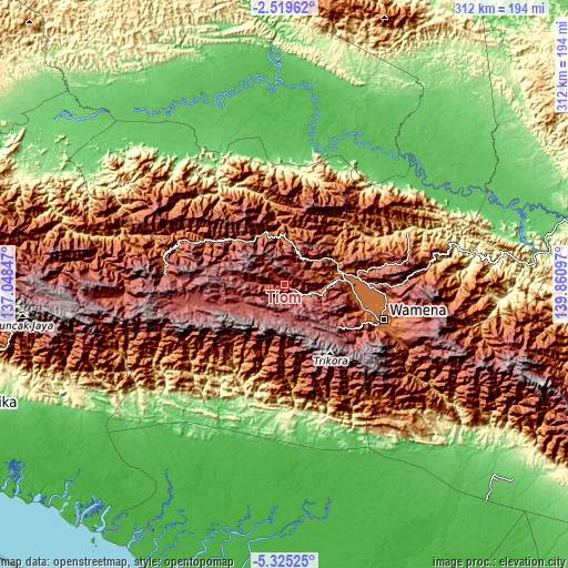 Topographic map of Tiom