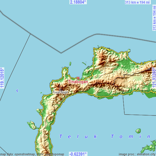 Topographic map of Tinabogan