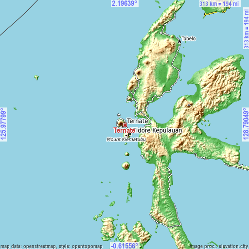 Topographic map of Ternate