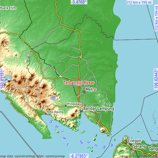 Topographic map of Terbanggi Besar