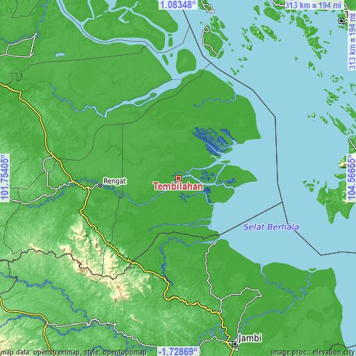 Topographic map of Tembilahan