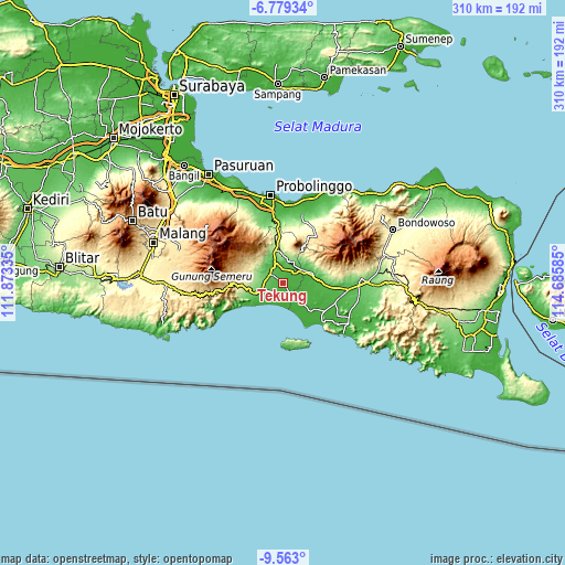 Topographic map of Tekung