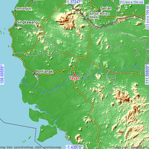 Topographic map of Tayan