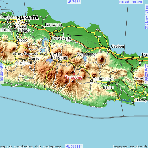 Topographic map of Tarogong