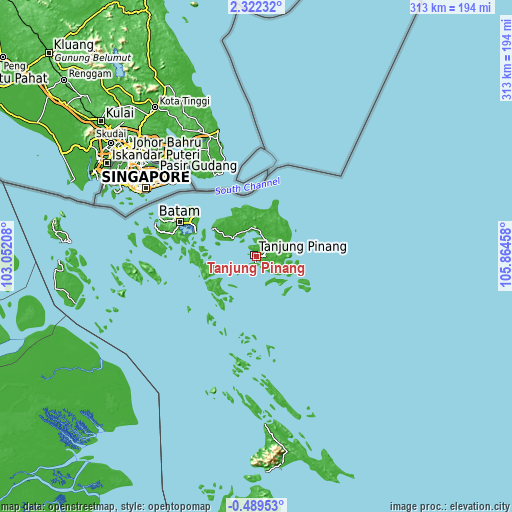 Topographic map of Tanjung Pinang