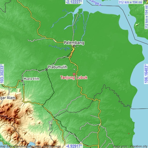 Topographic map of Tanjung Lubuk