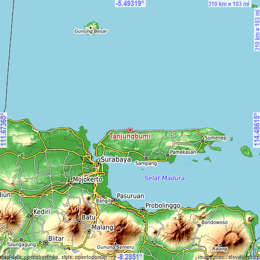 Topographic map of Tanjungbumi