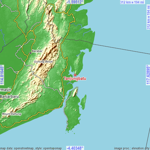 Topographic map of Tanjungbatu