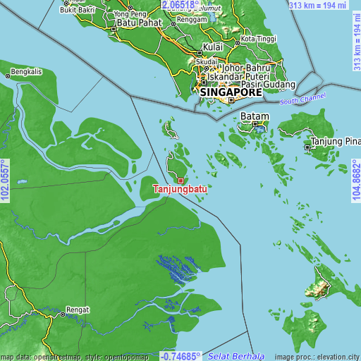 Topographic map of Tanjungbatu