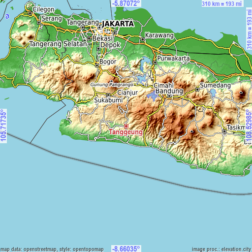 Topographic map of Tanggeung