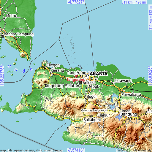Topographic map of Tangerang