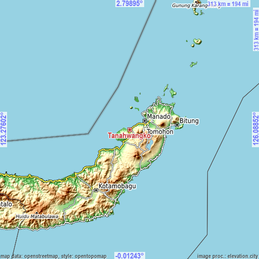 Topographic map of Tanahwangko