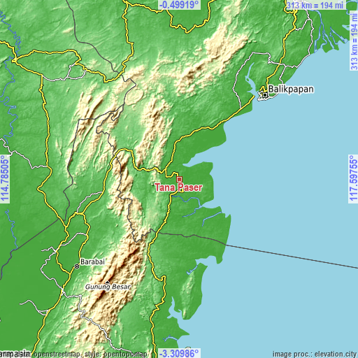 Topographic map of Tana Paser