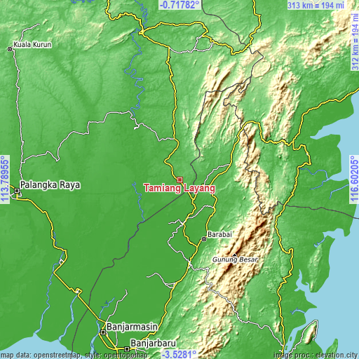 Topographic map of Tamiang Layang