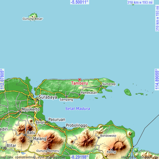 Topographic map of Tamberu