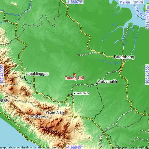 Topographic map of Talang Ubi