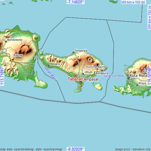 Topographic map of Tabanan