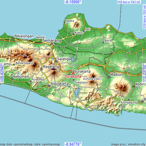 Topographic map of Surakarta