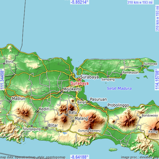 Topographic map of Surabaya