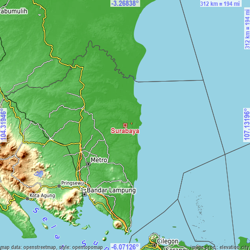Topographic map of Surabaya