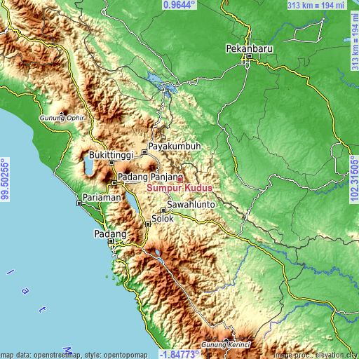 Topographic map of Sumpur Kudus