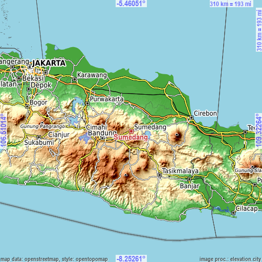 Topographic map of Sumedang