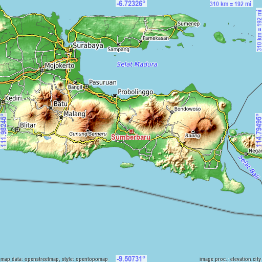 Topographic map of Sumberbaru