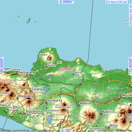 Topographic map of Sumber