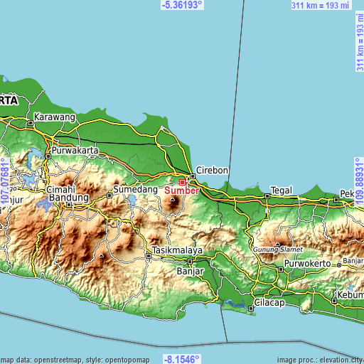 Topographic map of Sumber