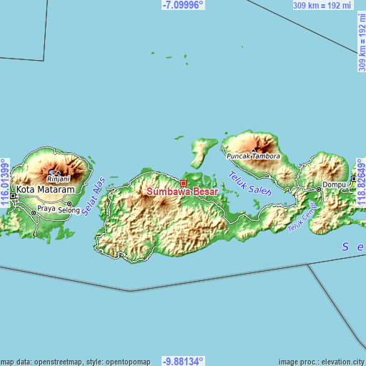Topographic map of Sumbawa Besar