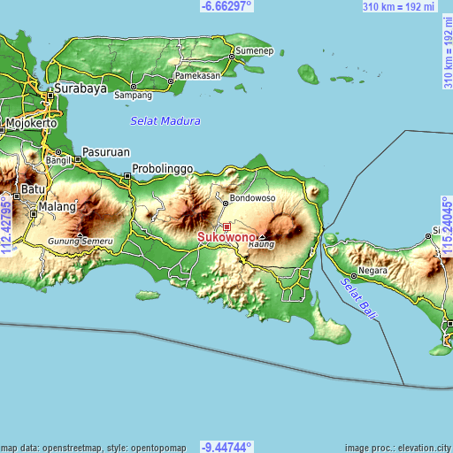 Topographic map of Sukowono