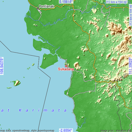 Topographic map of Sukadana