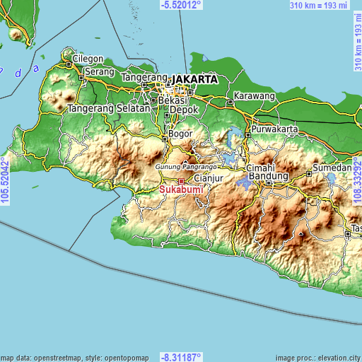 Topographic map of Sukabumi