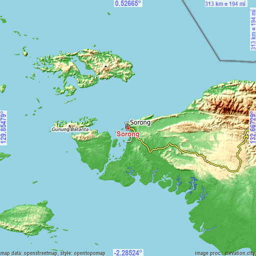 Topographic map of Sorong