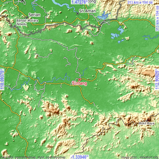 Topographic map of Sintang