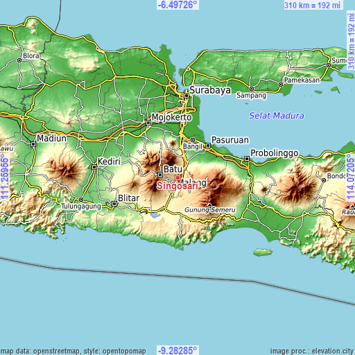 Topographic map of Singosari