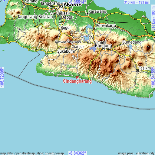 Topographic map of Sindangbarang