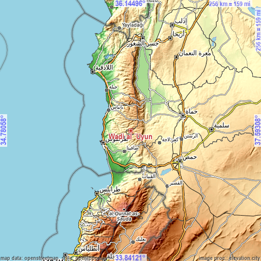 Topographic map of Wādī al ‘Uyūn